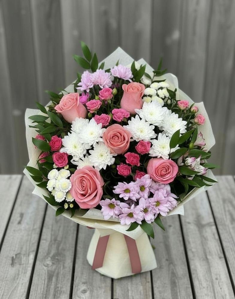 Букет цветов из: Альстромерии, Гвоздики, Розы и Хризантемы в Комсомольском Республики Мордовия