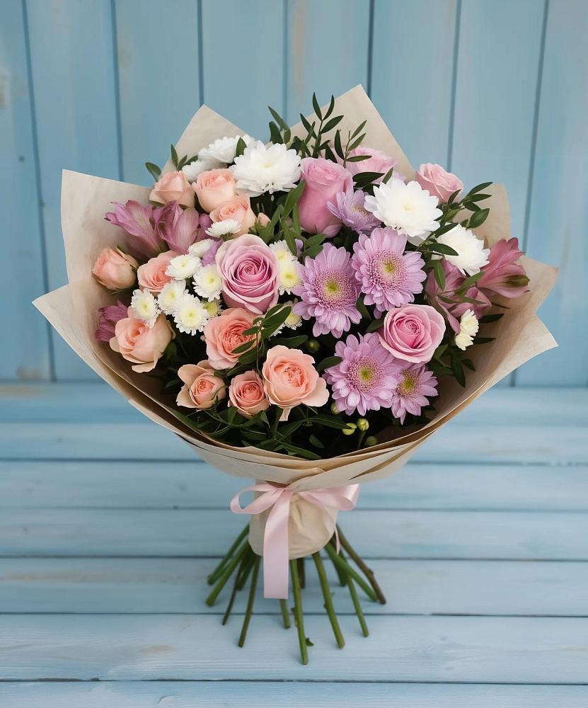 Букет цветов из: Хризантемы, Розы и Альстромерии в Комсомольском Республики Мордовия