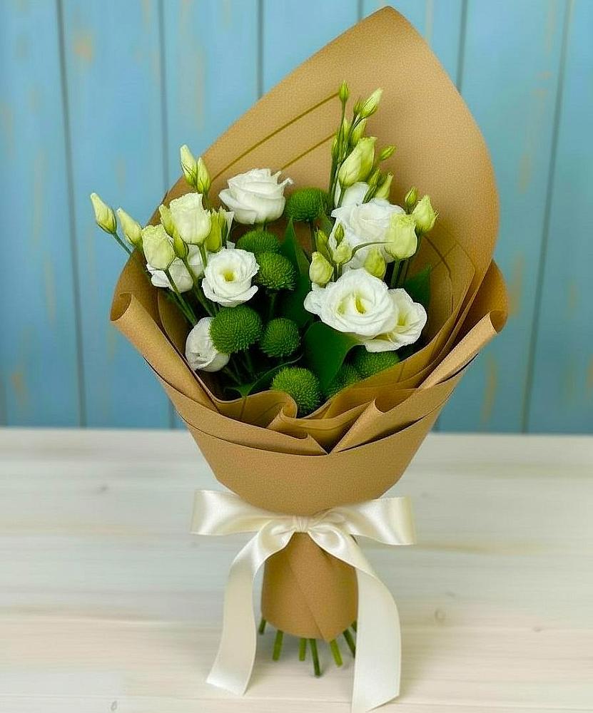 Букет цветов из: Хризантемы и Лизиантусы в Комсомольском Республики Мордовия