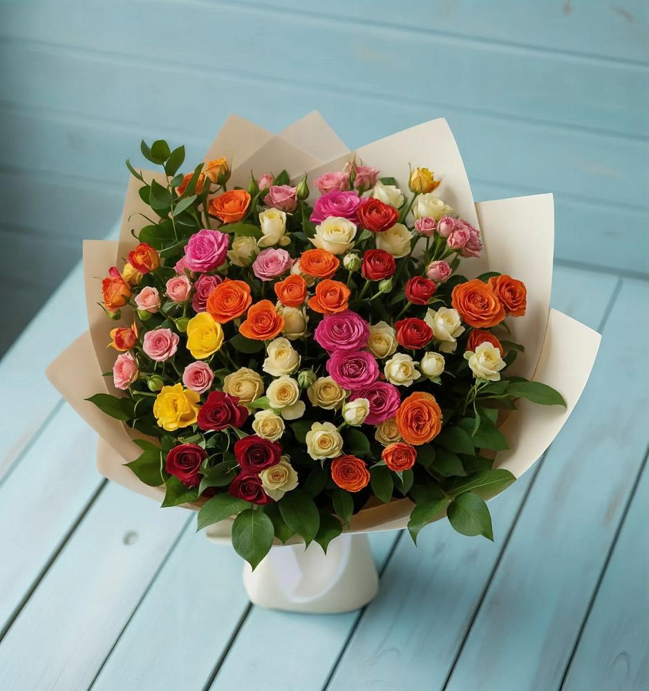Букет Микс из разноцветных кустовых роз в Комсомольском Республики Мордовия