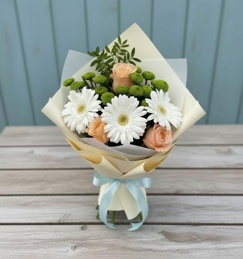 Букет цветов из: Герберы, Розы и Хризантемы в Комсомольском Республики Мордовия