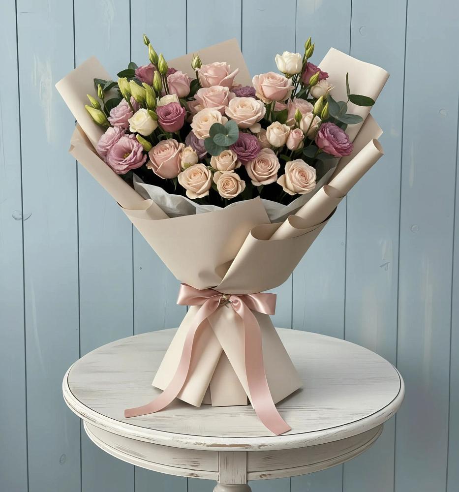 Букет цветов из: Розы и Лизиантусы в Комсомольском Республики Мордовия