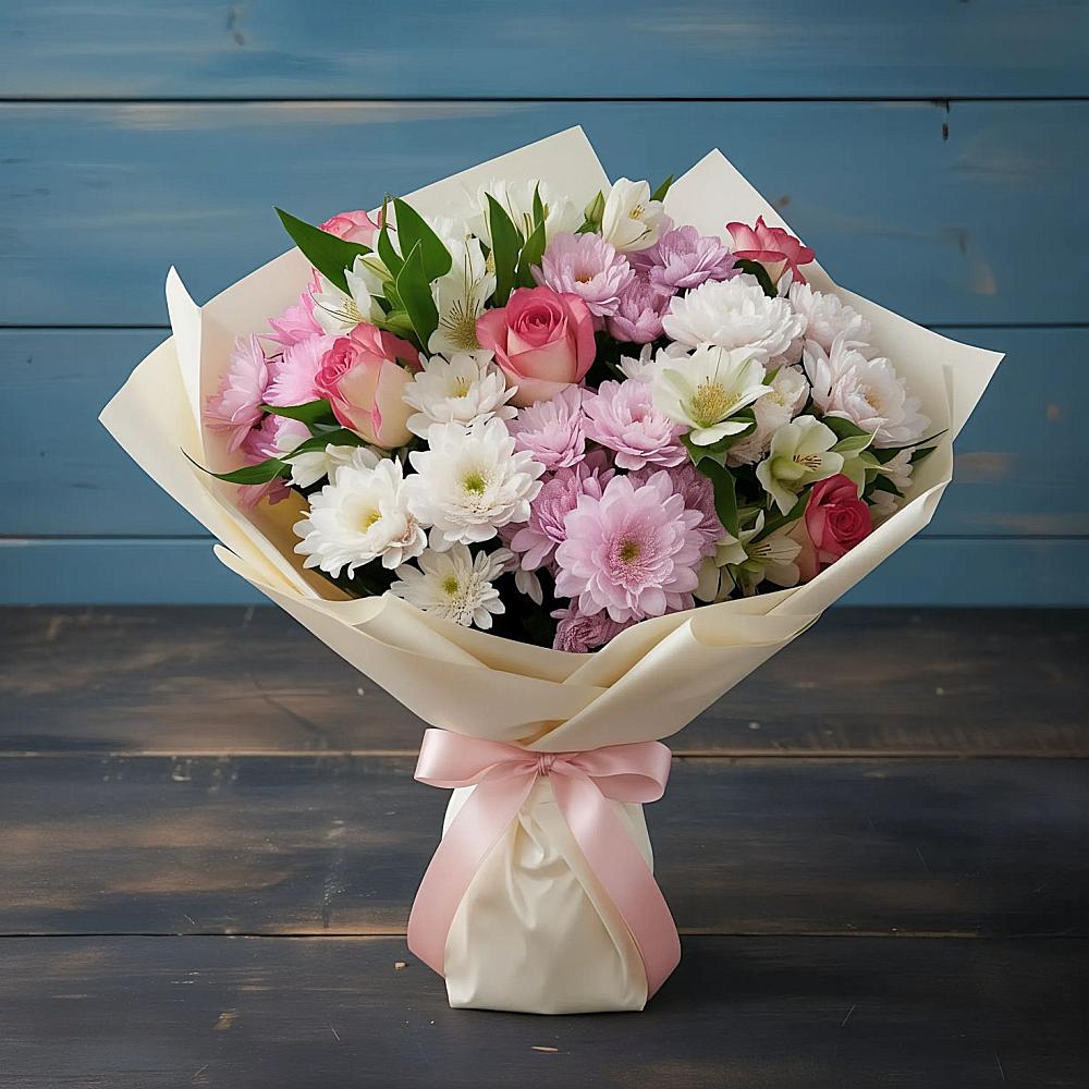 Букет цветов из: Хризантемы, Альстромерии и Розы в Комсомольском Республики Мордовия